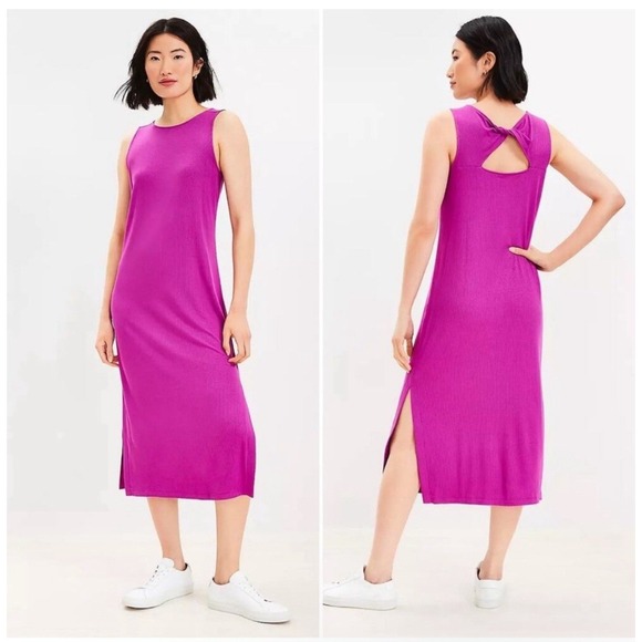 LOFT Dresses & Skirts - LOFT Sleeveless Midi Dress Tie Back Slits Magenta‎ Women's Size Medium